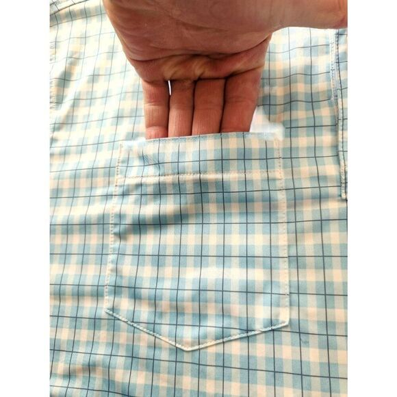 FootJoy FJ men's Large Pocket Polo plaid blue white performance 3 button poly - Picture 4 of 7